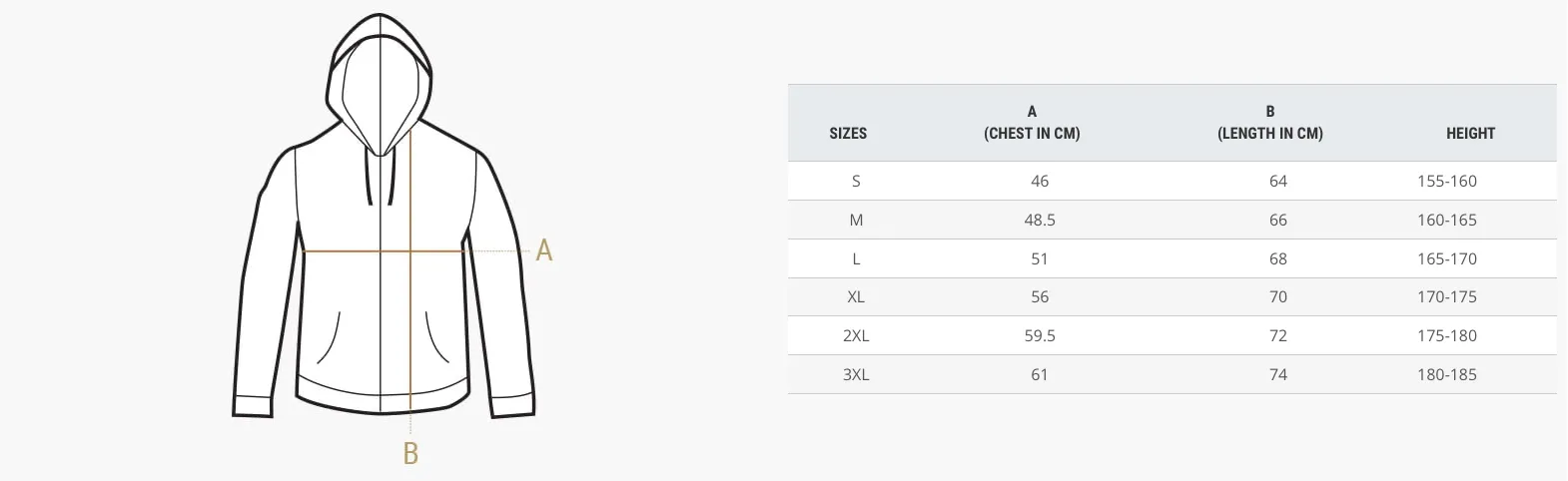 Razor 4 Hooded Jacket Size Chart