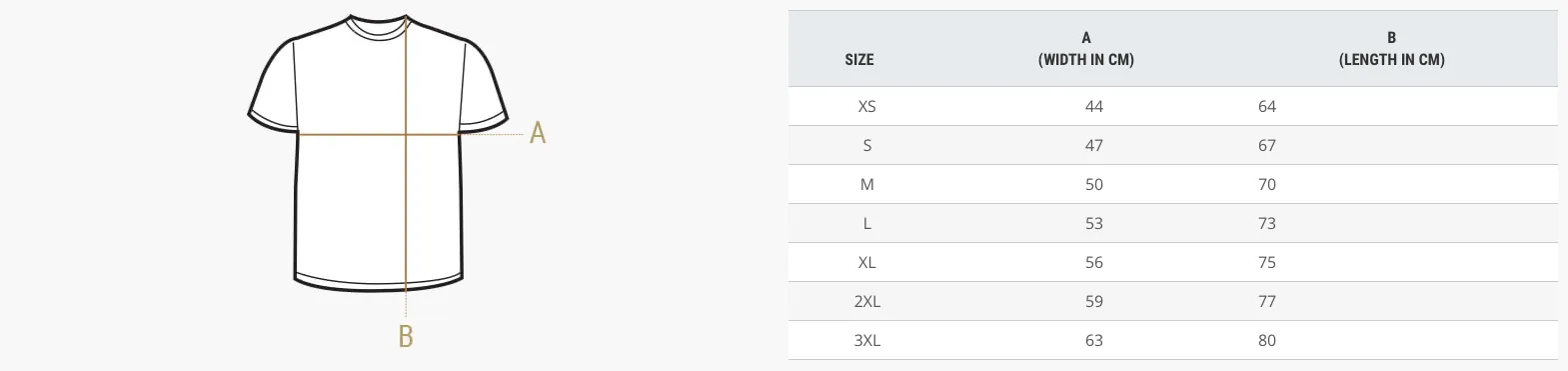 Razor 4 T-Shirt - Mens Size Chart