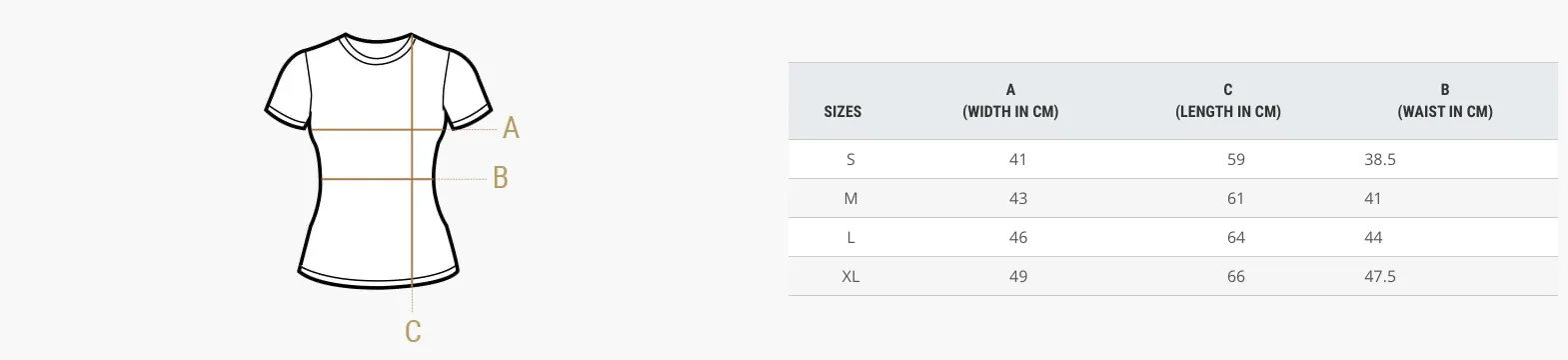 Razor 4 T-Shirt - Womens Size Chart
